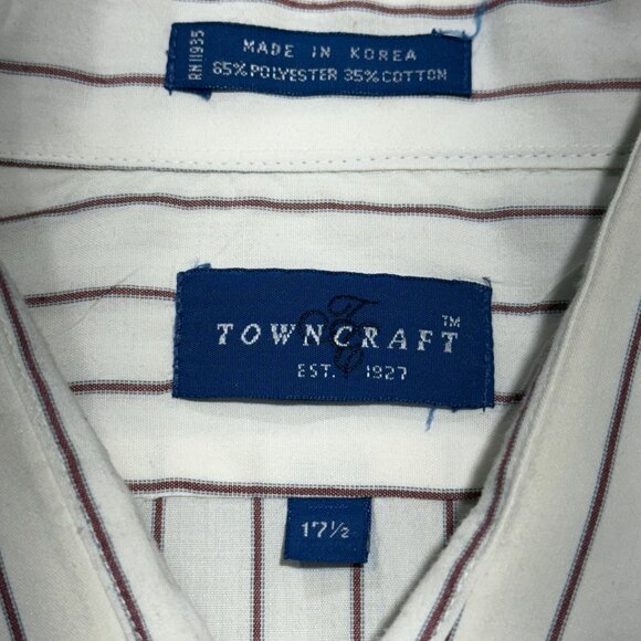 Vintage 80's Towncraft 17 1/2 White Button-Up Short Sleeve Shirt Striped XL - Picture 5 of 8